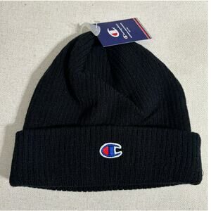 Champion Ribbed Knit Cap Cuff Beanie One Size Black New
